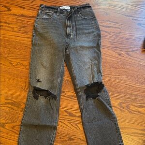 Abercrombie & Fitch Black Distressed Straight Leg Jeans
